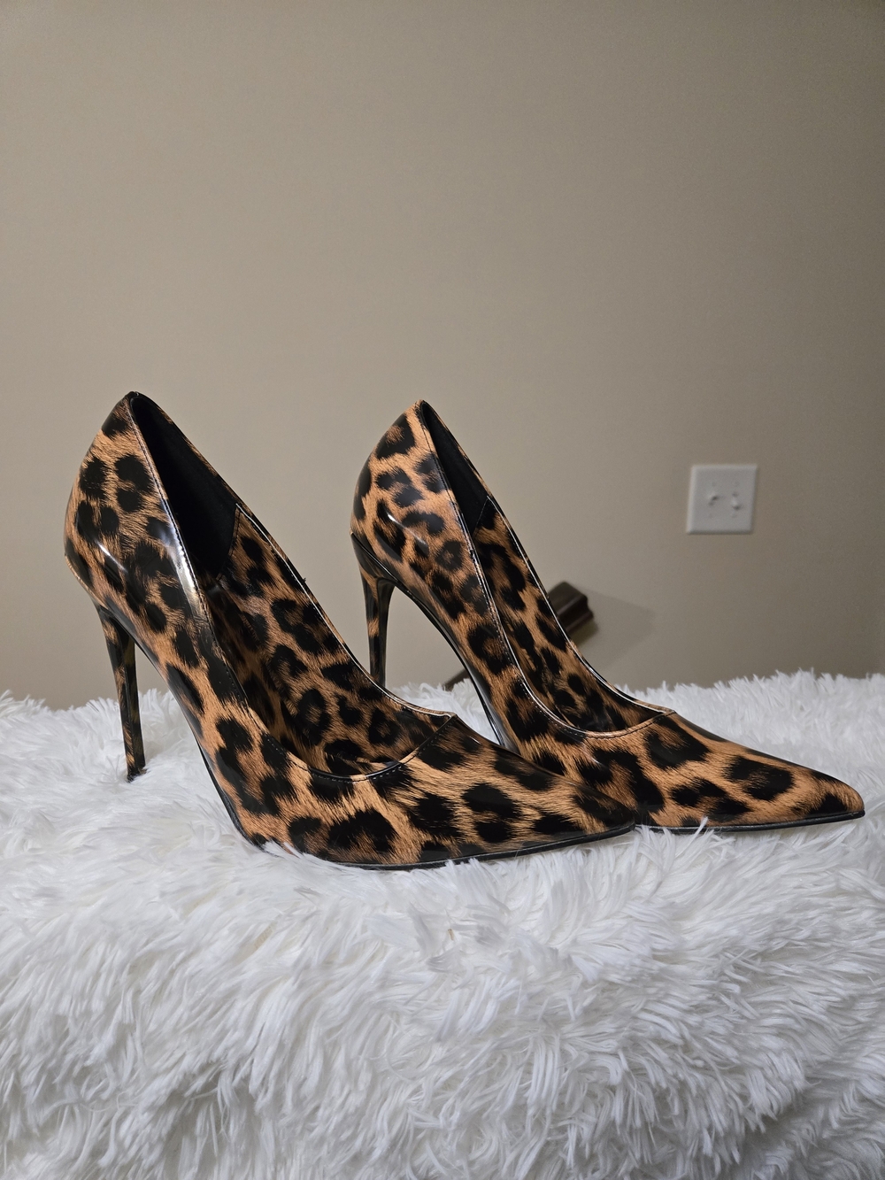 Leopard Print Pointed Toe Stiletto Pumps - Brown